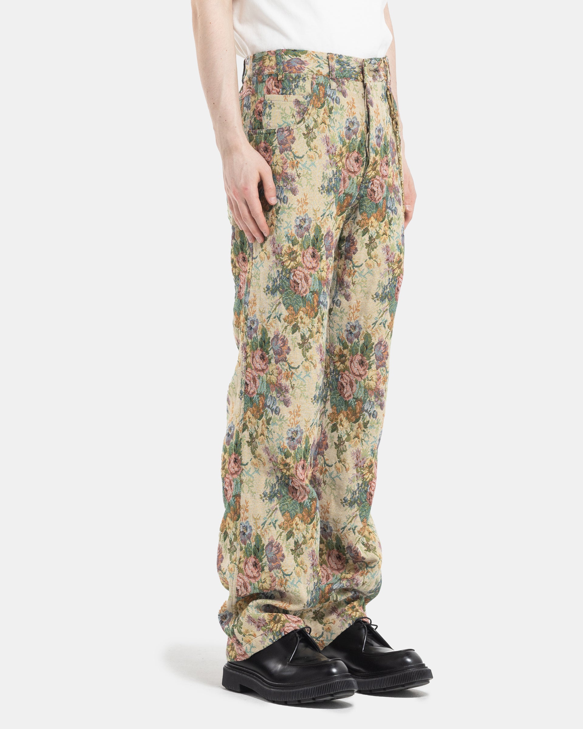 Song For The Mute Long Work Pant in Yellow Jacquard Side
