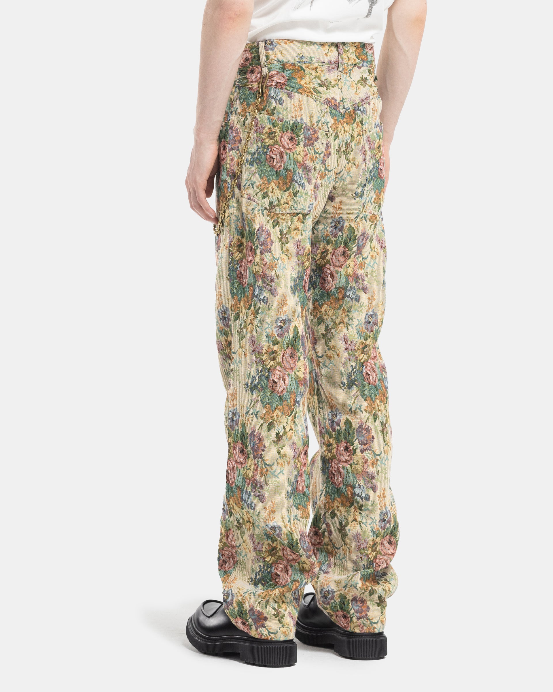 Song For The Mute Long Work Pant in Yellow Jacquard Back