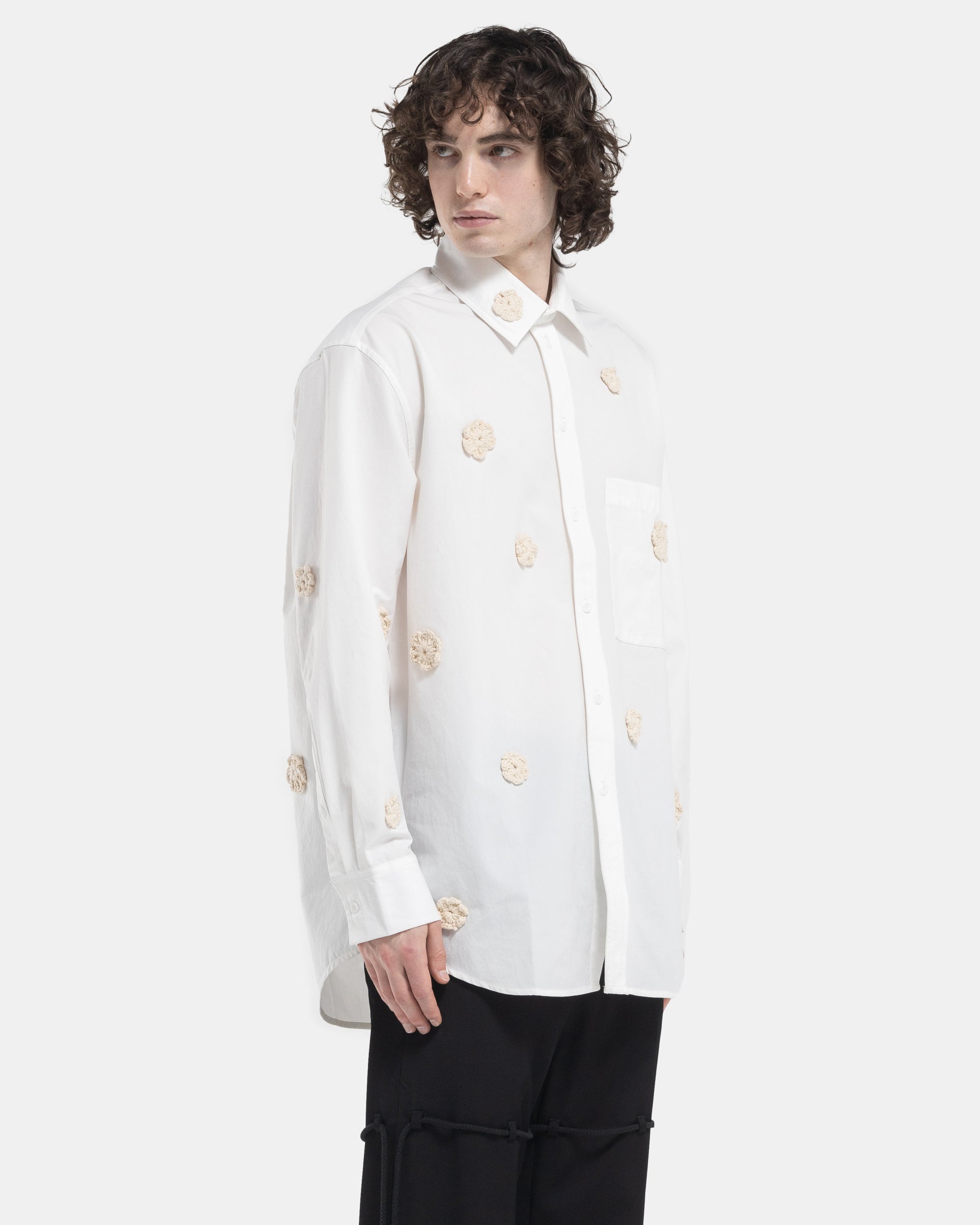 Song For The Mute LS Pleated Box Shirt in White Side