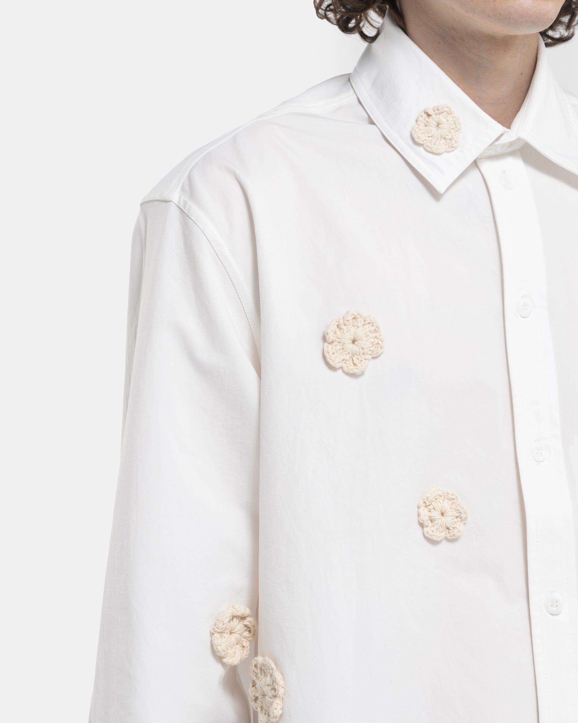 Song For The Mute LS Pleated Box Shirt in White Flowers