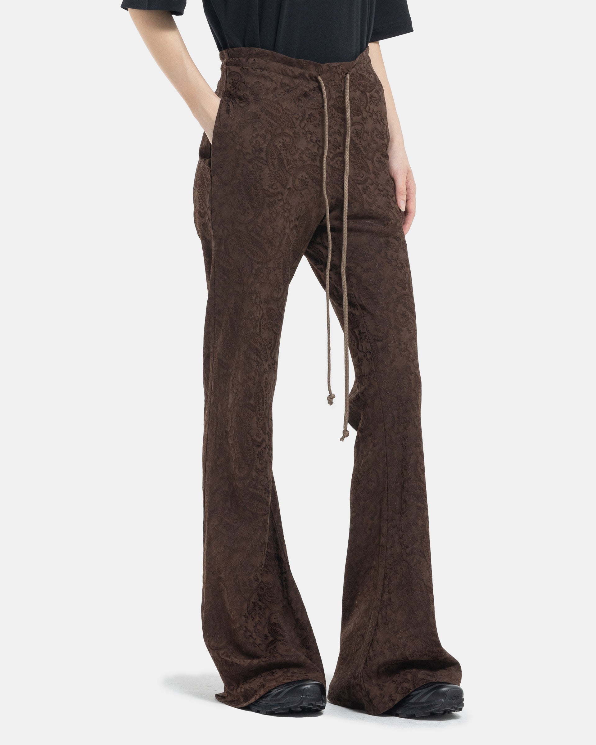 Brown Bias Flared Pant Front Angle with hand in pocket