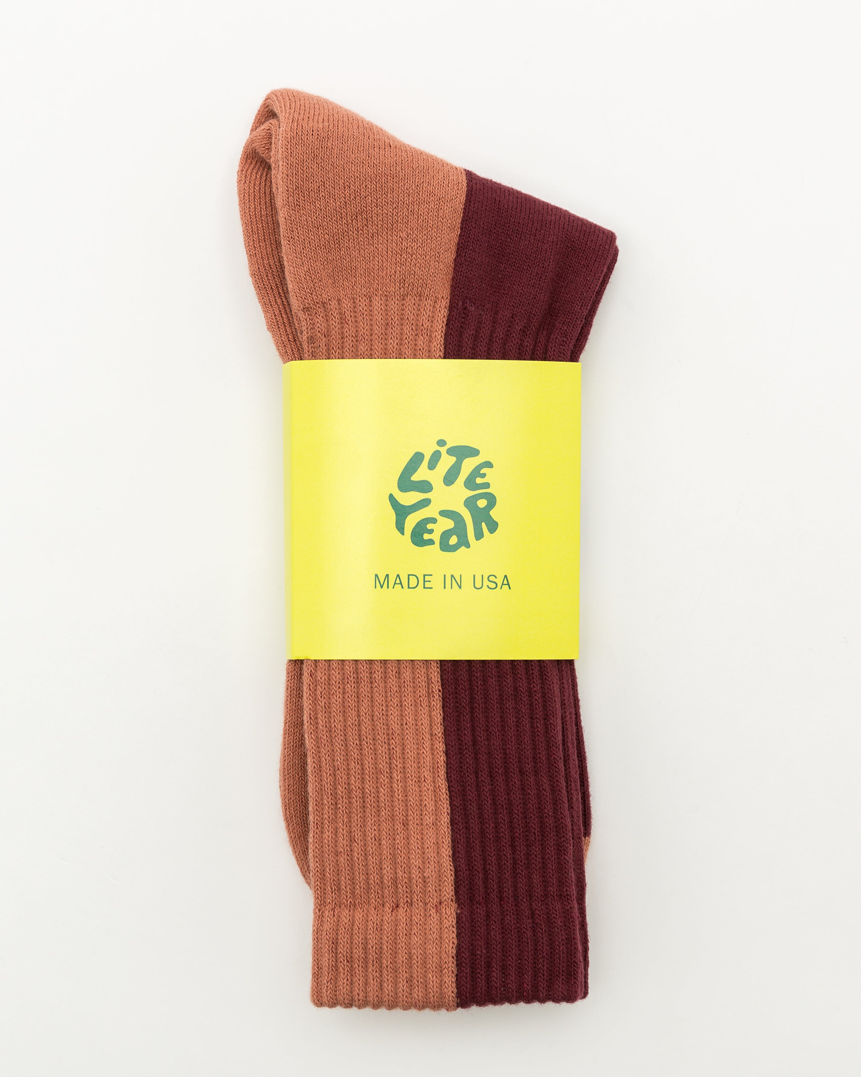 2 Tone Crew Socks in Cantaloupe/Brick