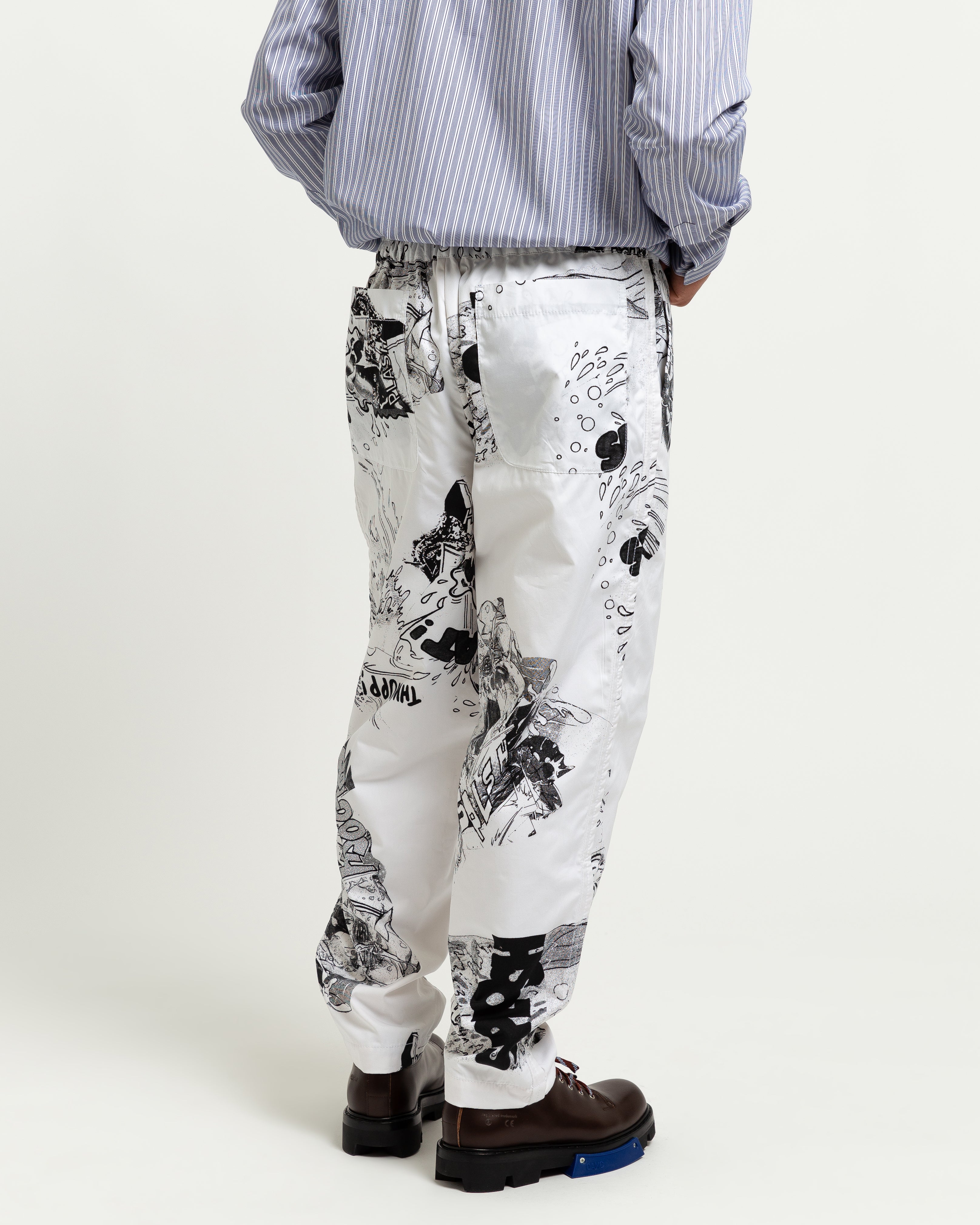 All Over Print Drawcord Pants in White