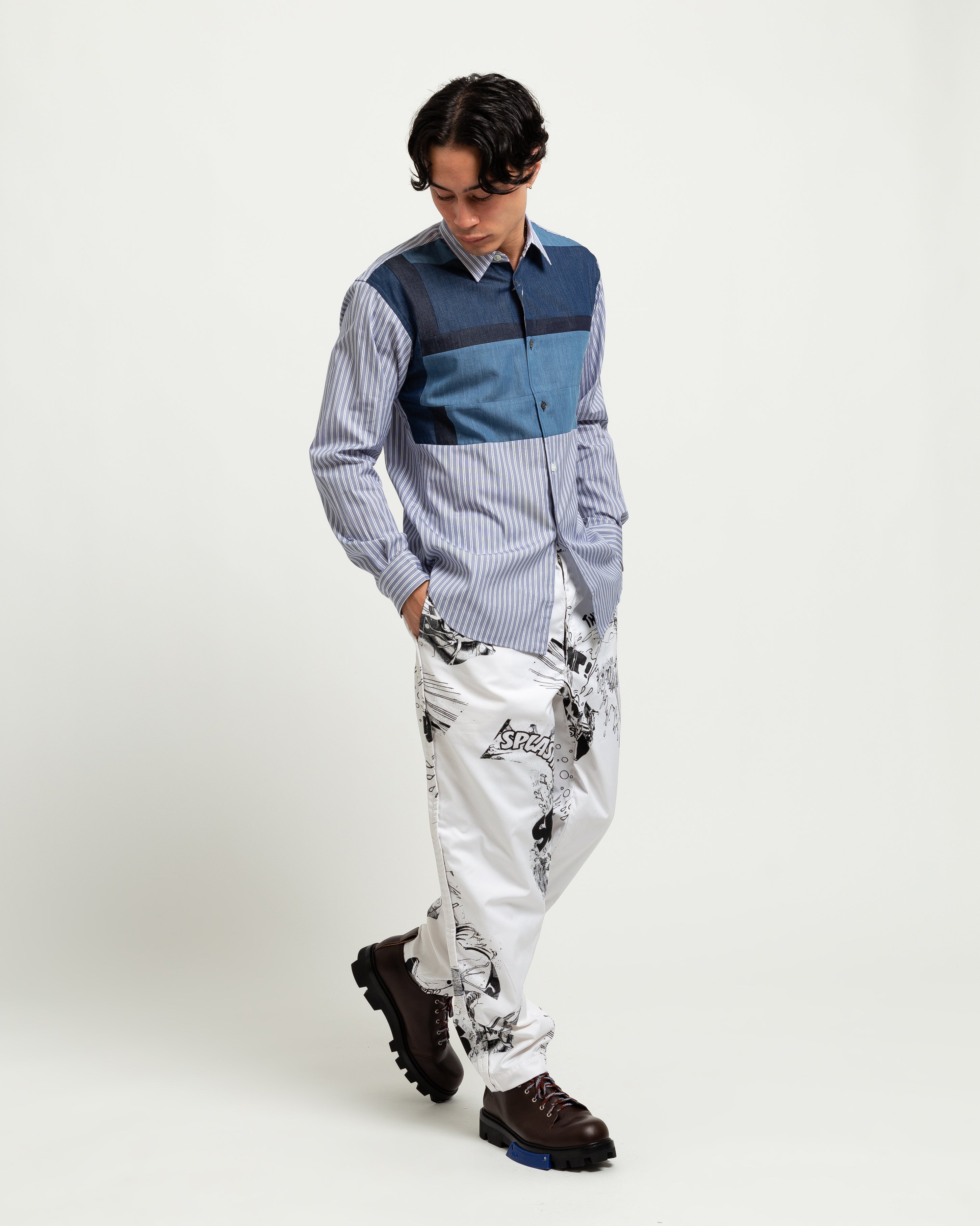 All Over Print Drawcord Pants in White