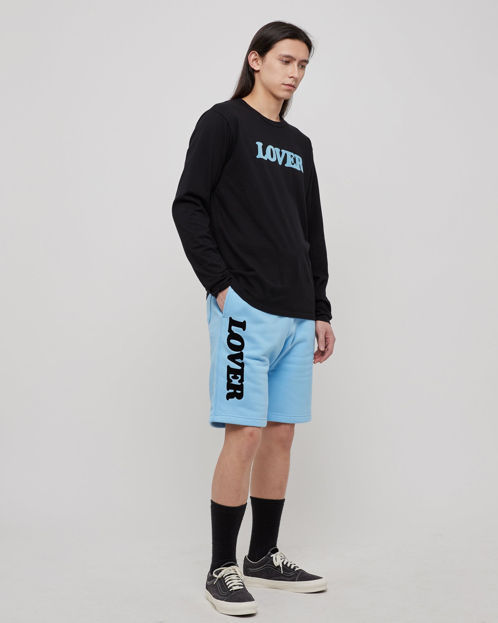 Lover L/S T-Shirt in Baby Blue & Black