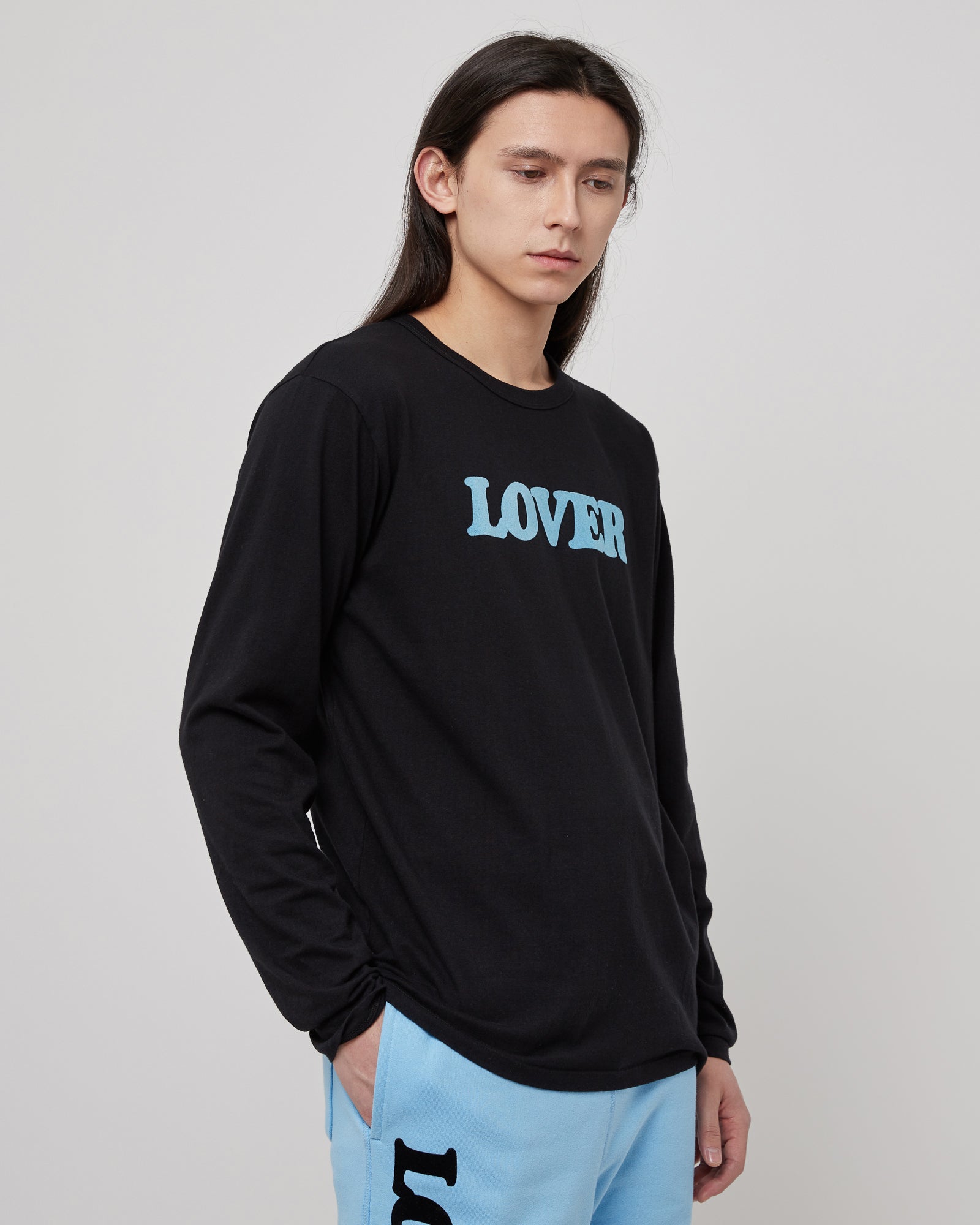 Lover L/S T-Shirt in Baby Blue & Black
