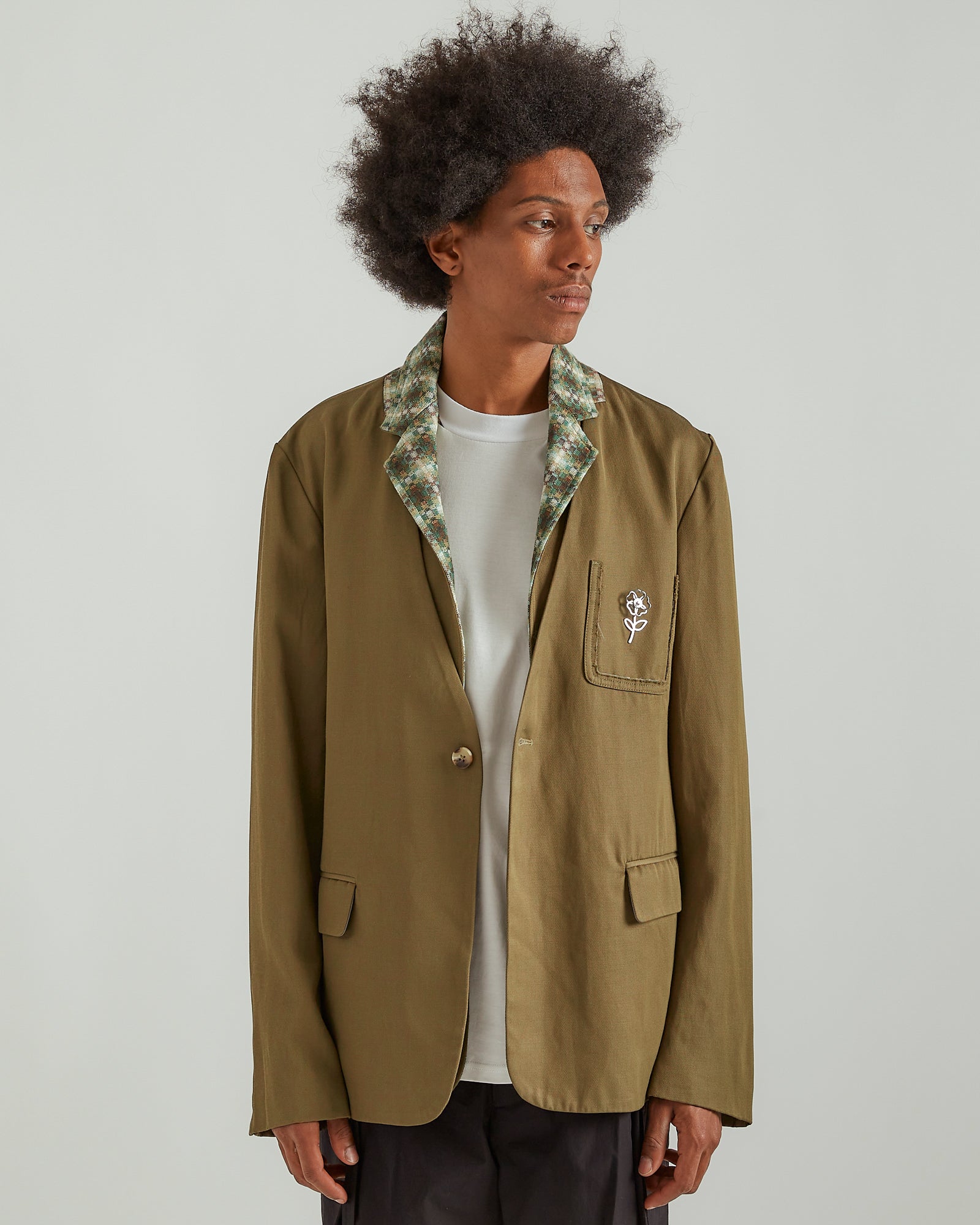 Collarless Blazer With Detachable Scarf in Green