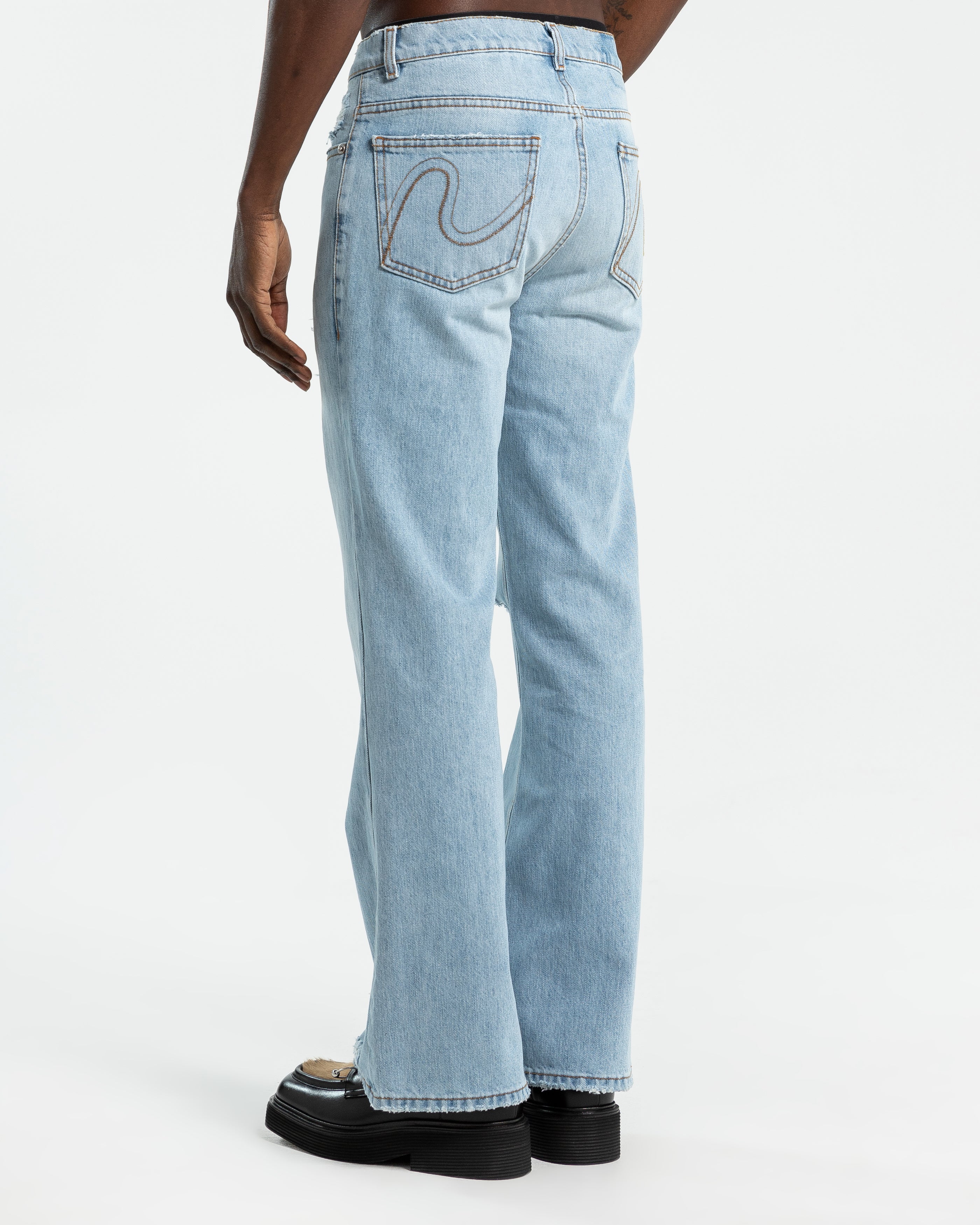 Marques'Almeida Feather-trimmed Denim Flared Jeans in Blue