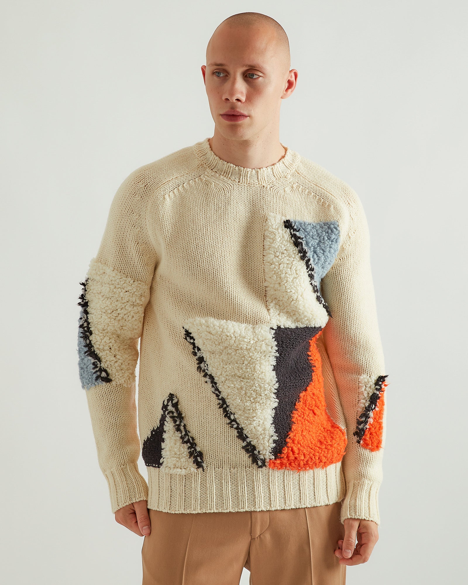 Wool Jacquard Sweater in Off White