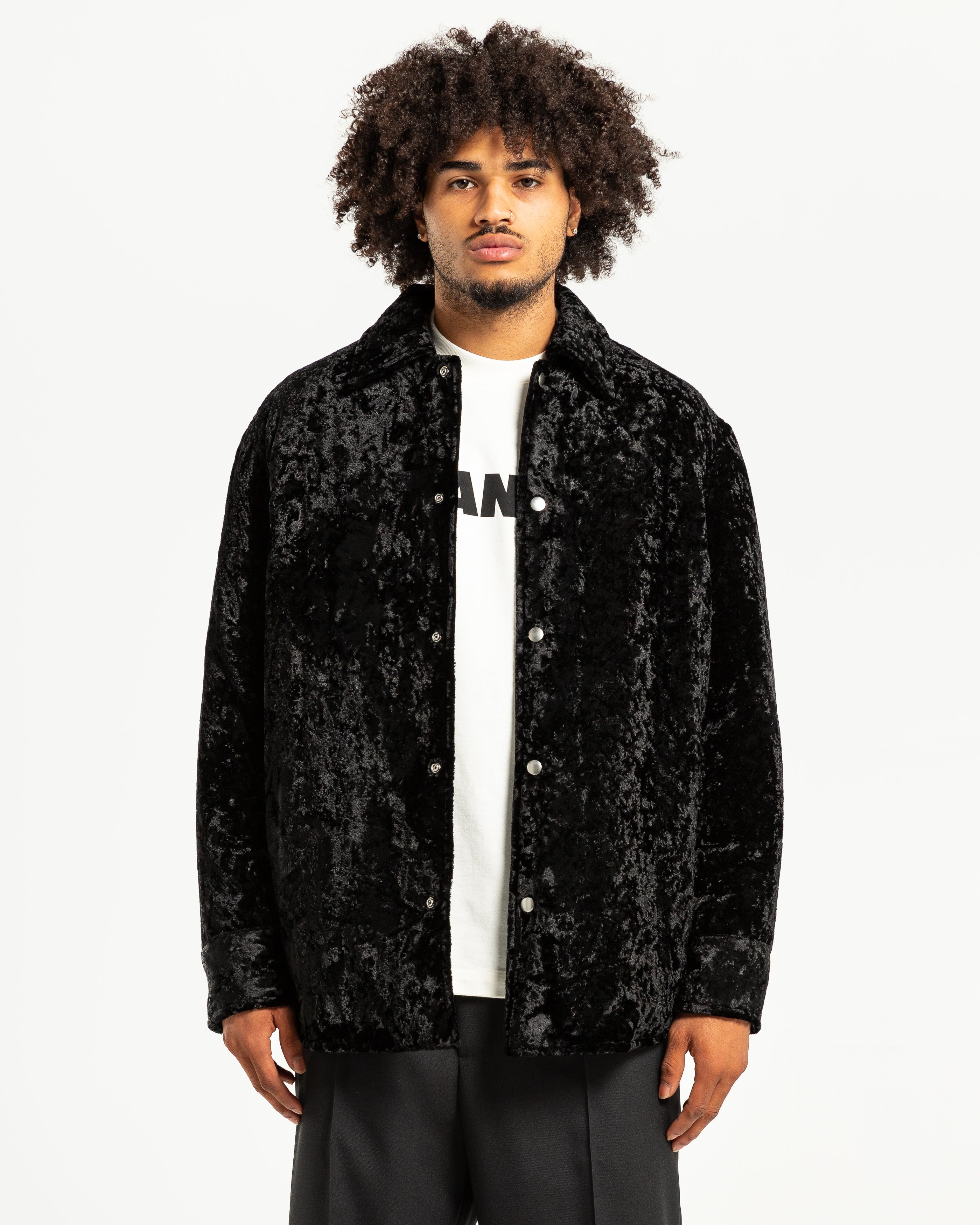 High Pile Washed Velvet Overshirt in Black