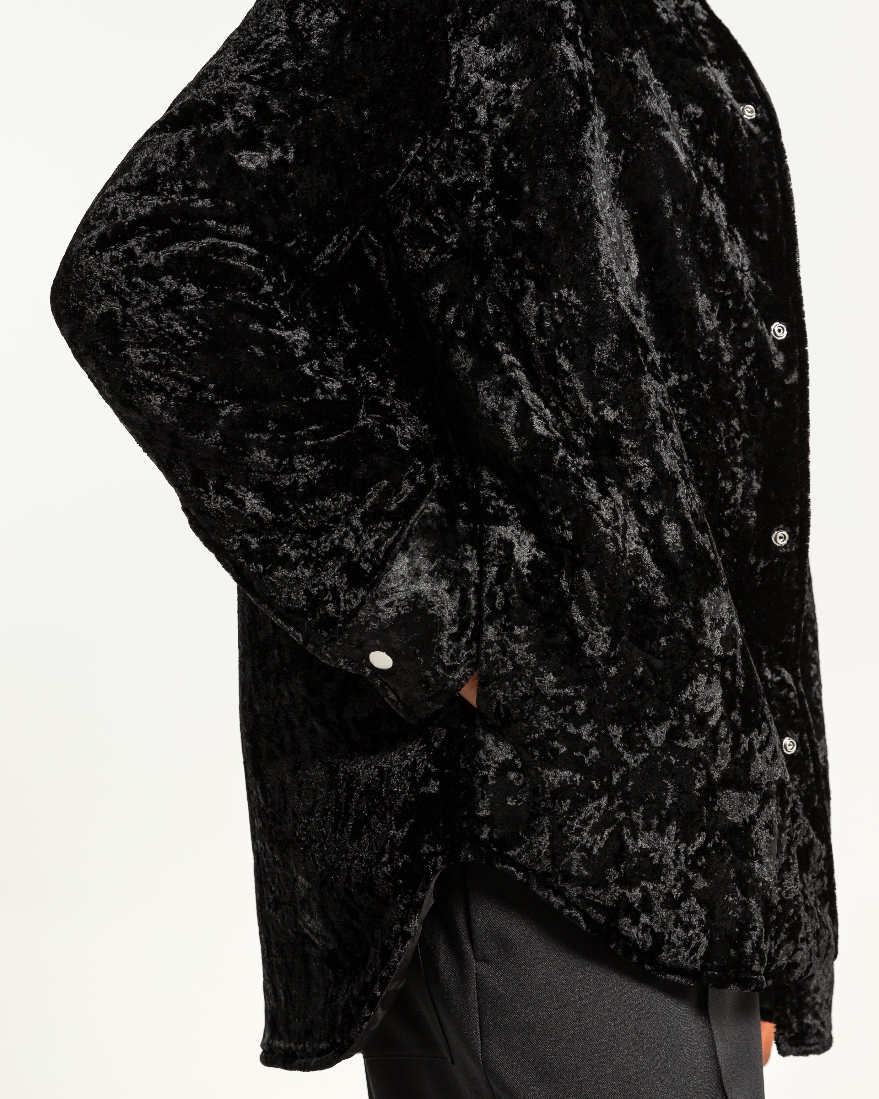 High Pile Washed Velvet Overshirt in Black