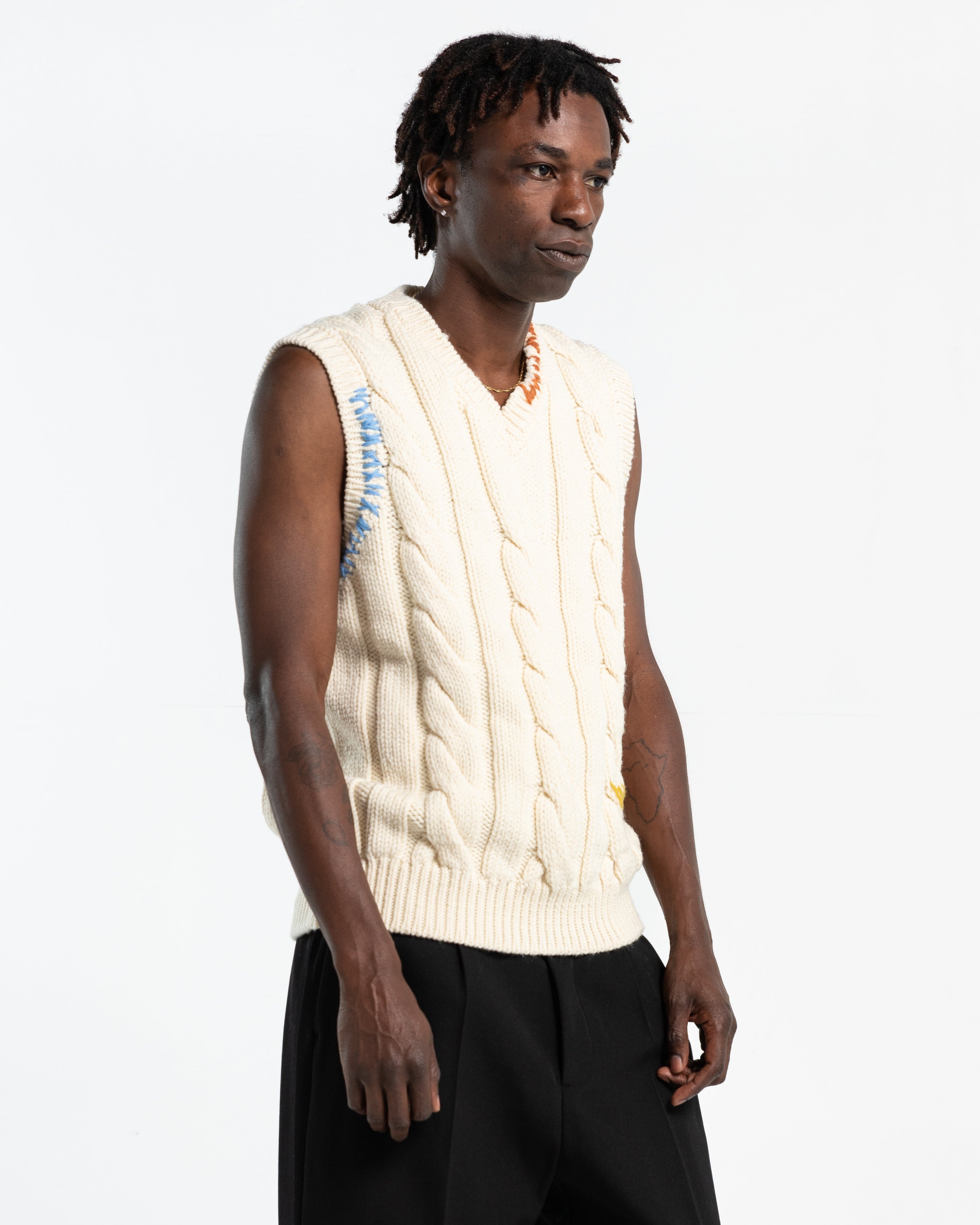 Cable Knit Vest in Natural White