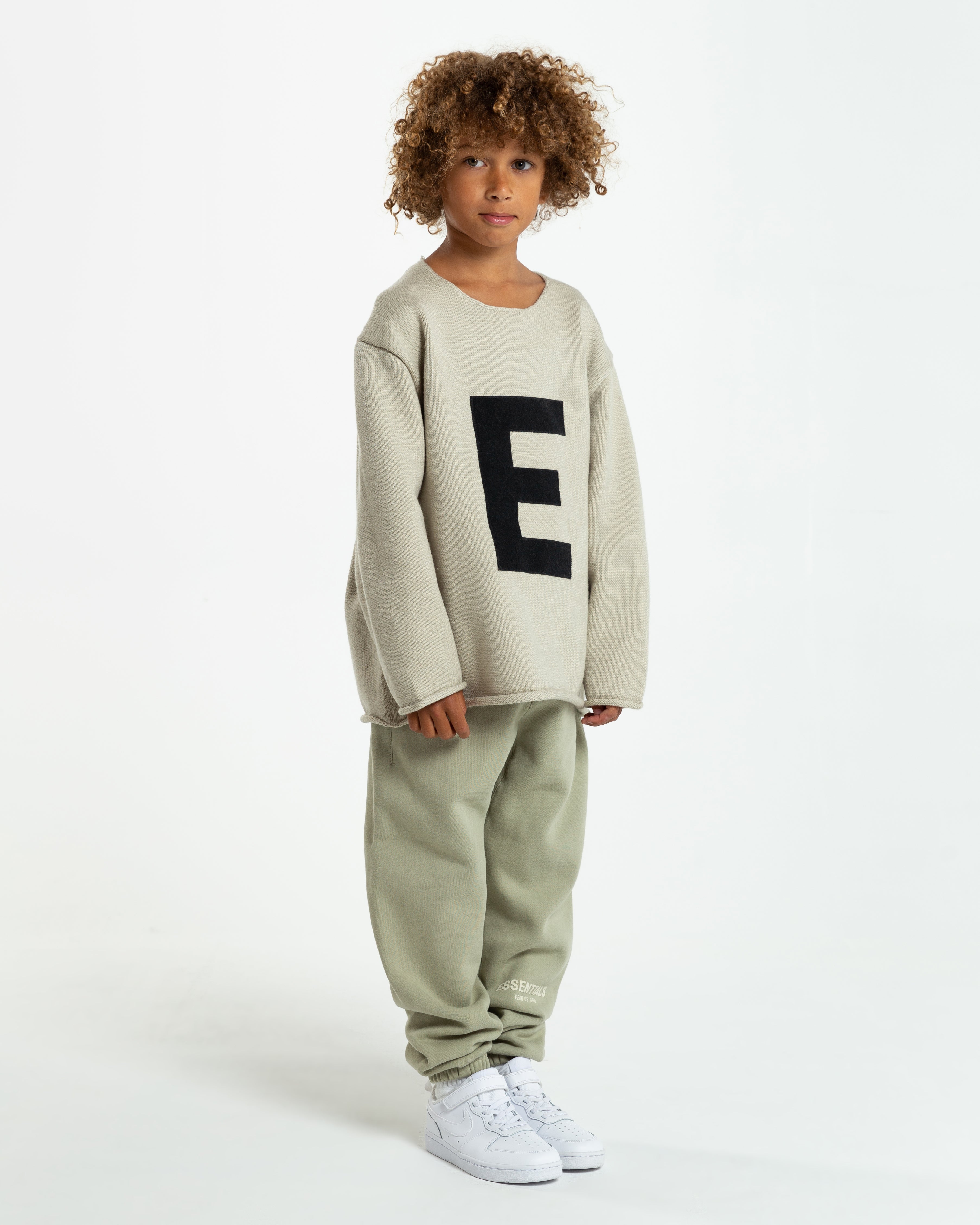 Kids' "Big E" Knit Sweater in Wheat