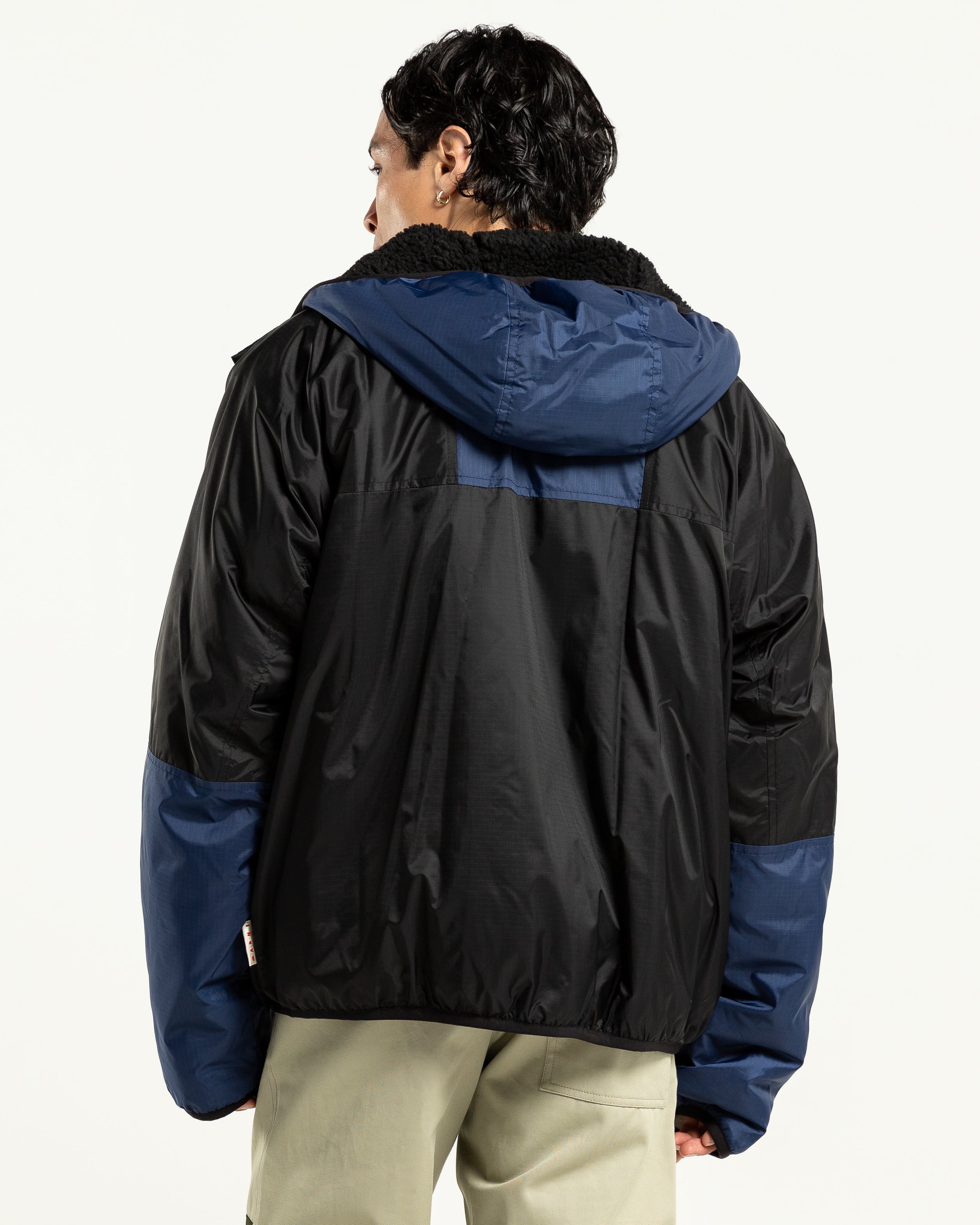 Hooded Colour Blocked Panel Jacket in Navy