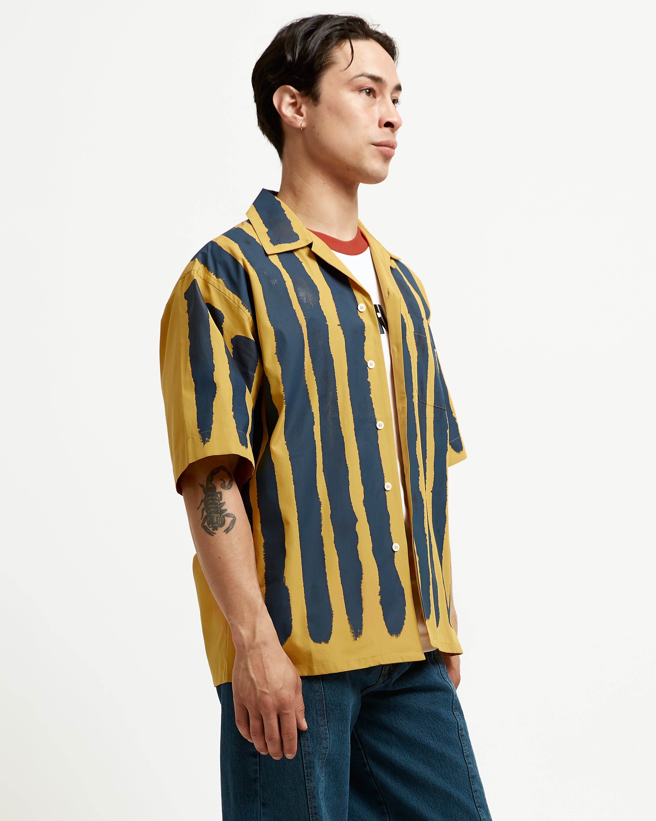 Watercolour Striped Shirt in Navy and Gold