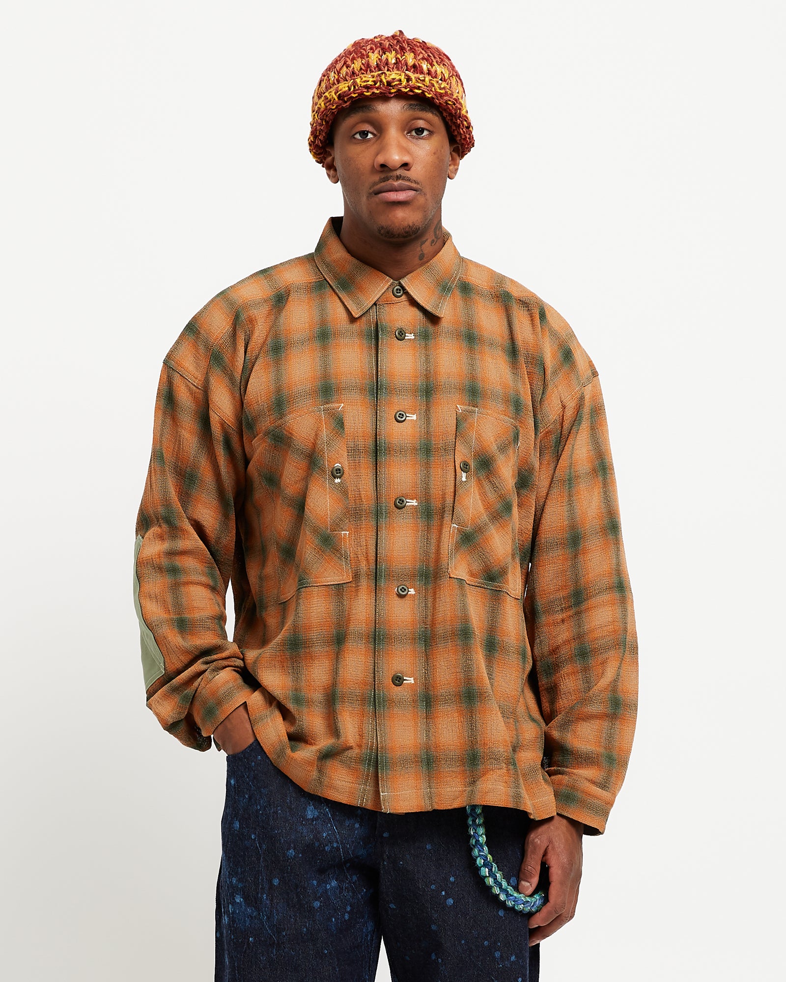 Nicholas Daley Oversized Work Shirt in Orange/Green Check