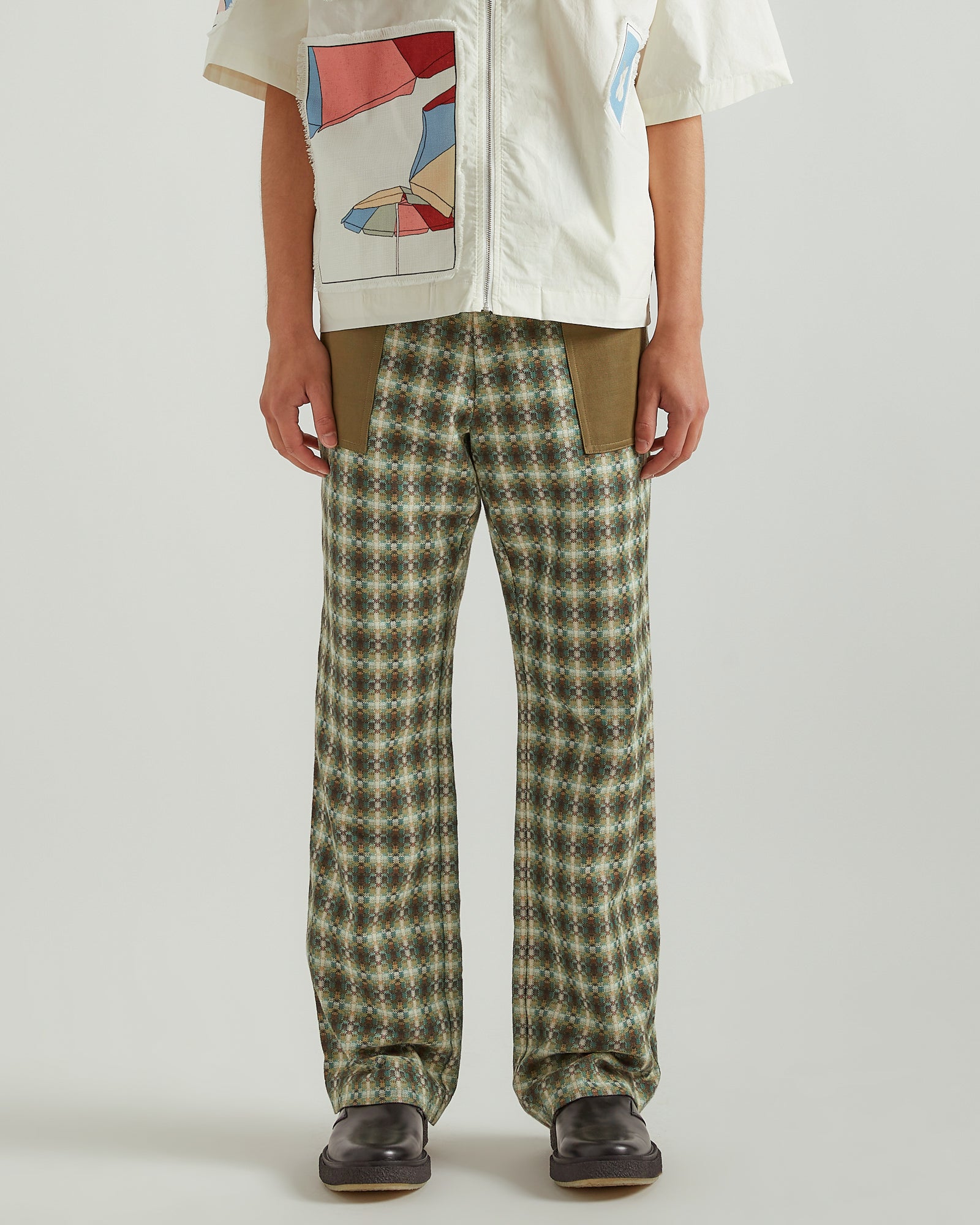 Patchwork Pants in Green Plaid