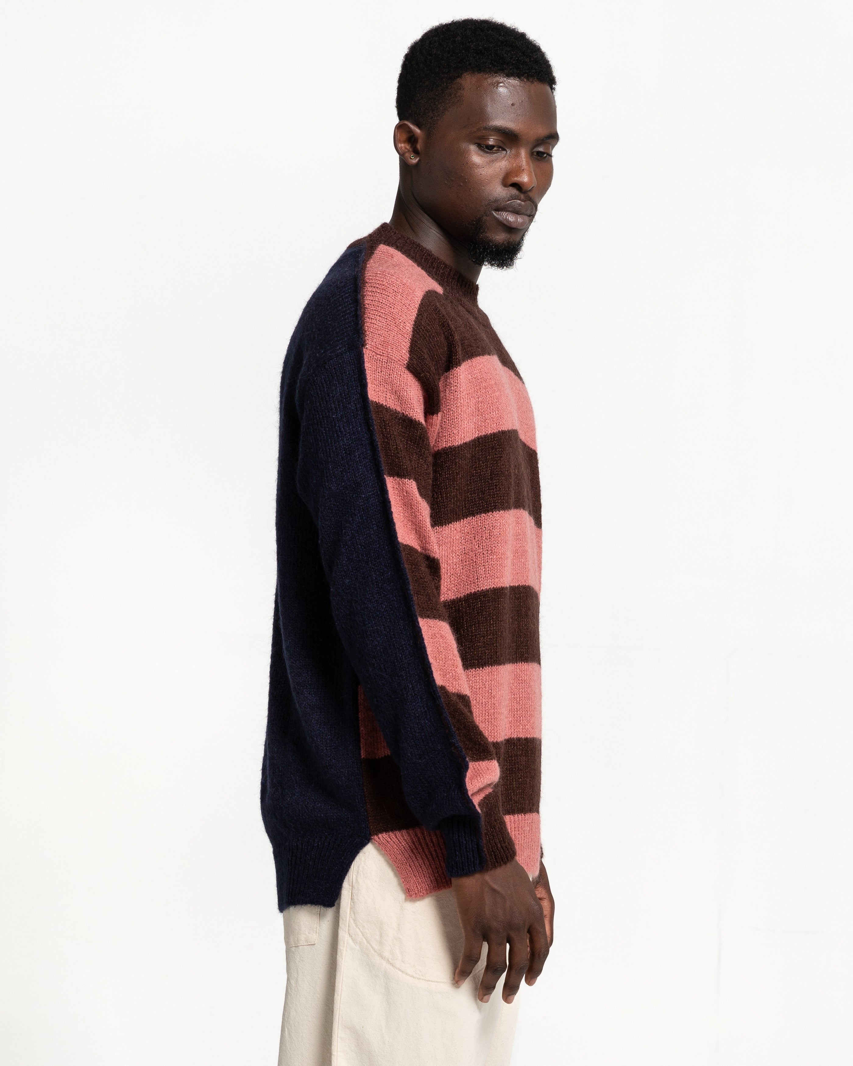 Stripe Patch P's Mohair Crewneck in Peony