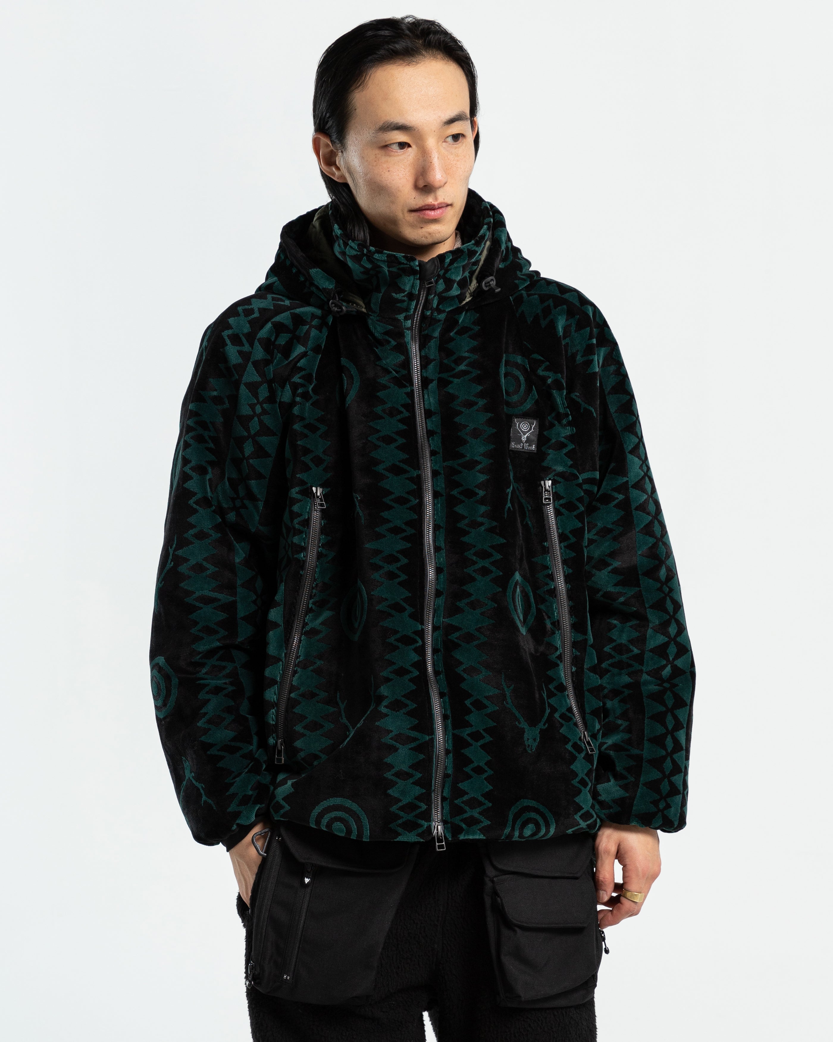 Weather Effect Jacket in Black and Green