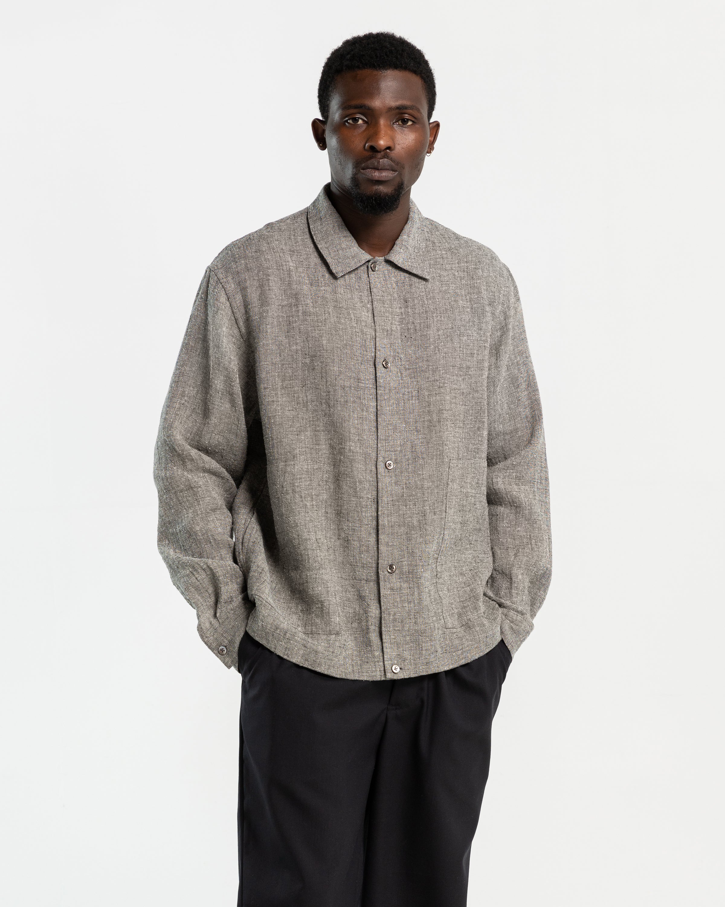 Linen Shirt Jacket in Light Grey